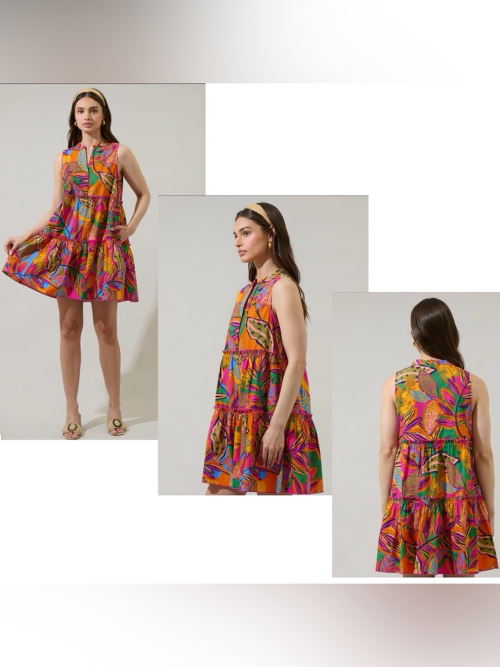 Sugarlips Milana Adrina Floral Tropical Tiered Ruffle Mini Shift Dress Womens S - Picture 2 of 8